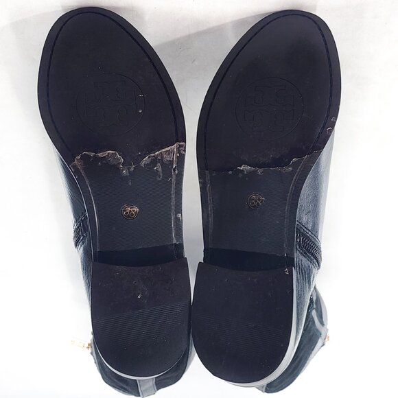 TORY BURCH Tenley Black Leather Suede Combo Designer Riding Boots - Picture 10 of 10